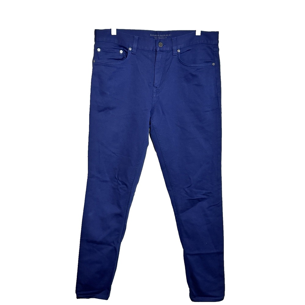 Banana Republic Travelers Pants Mens 32x32 Slim Fit Navy Blue Stretch Comfort‎